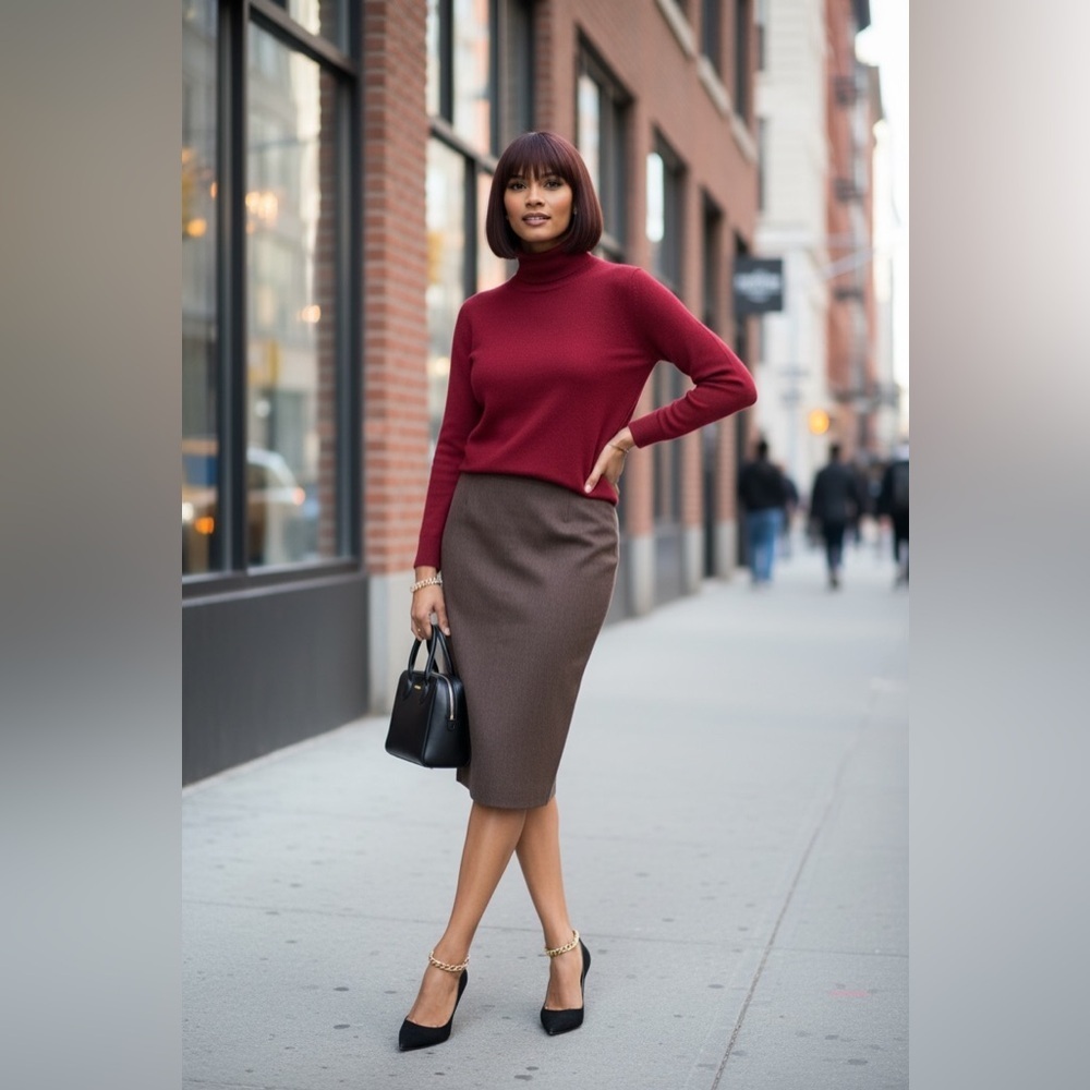 Chic Brown Pencil Skirt and a Banana Republic knit Sweater. Y2K Trending☑️ - Picture 3 of 15